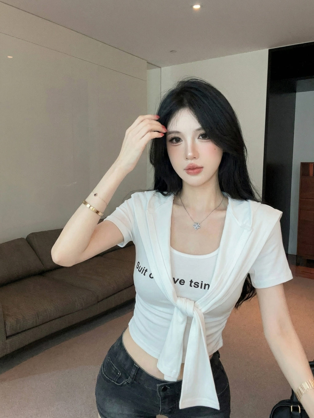 💕夏季時尚百搭圓領連帽披肩兩件套