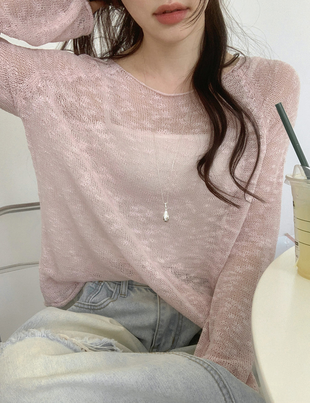 💕韓系慵懶捲邊寬鬆純色中長針織罩衫