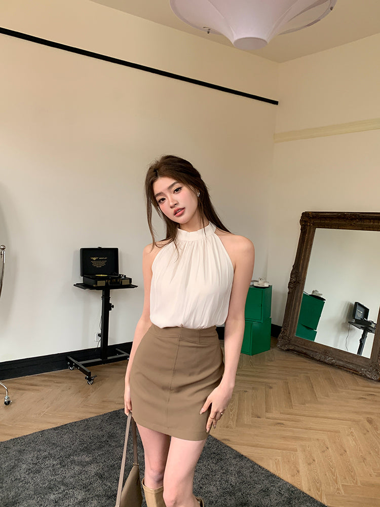 💕夏季溫柔掛脖無袖露肩吊帶背心上衣