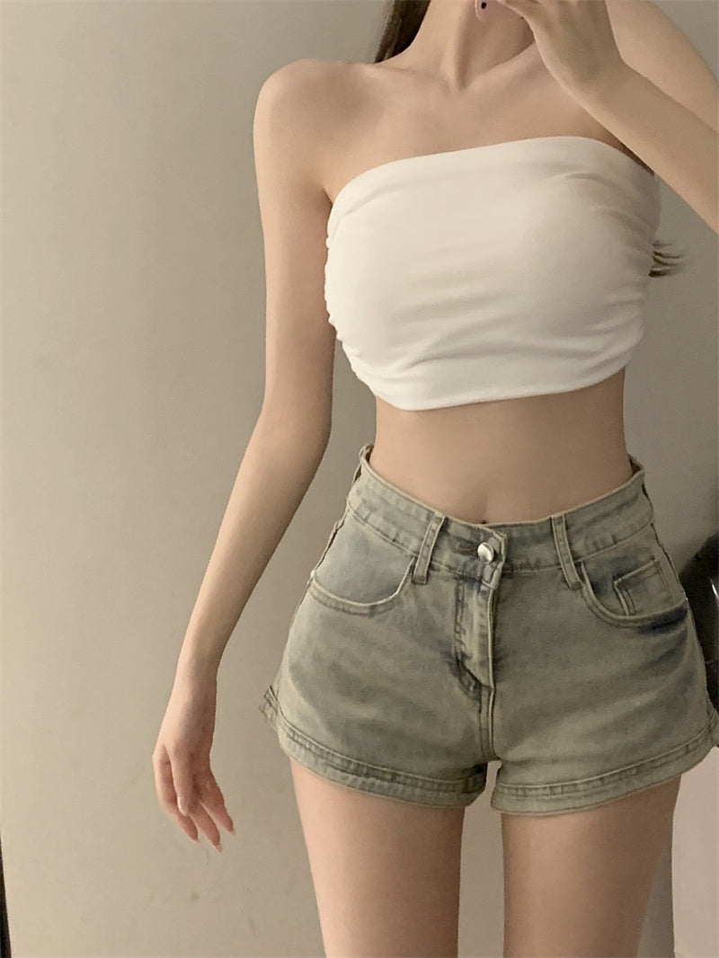 💕氣質百搭彈力修身短款抹胸背心單品