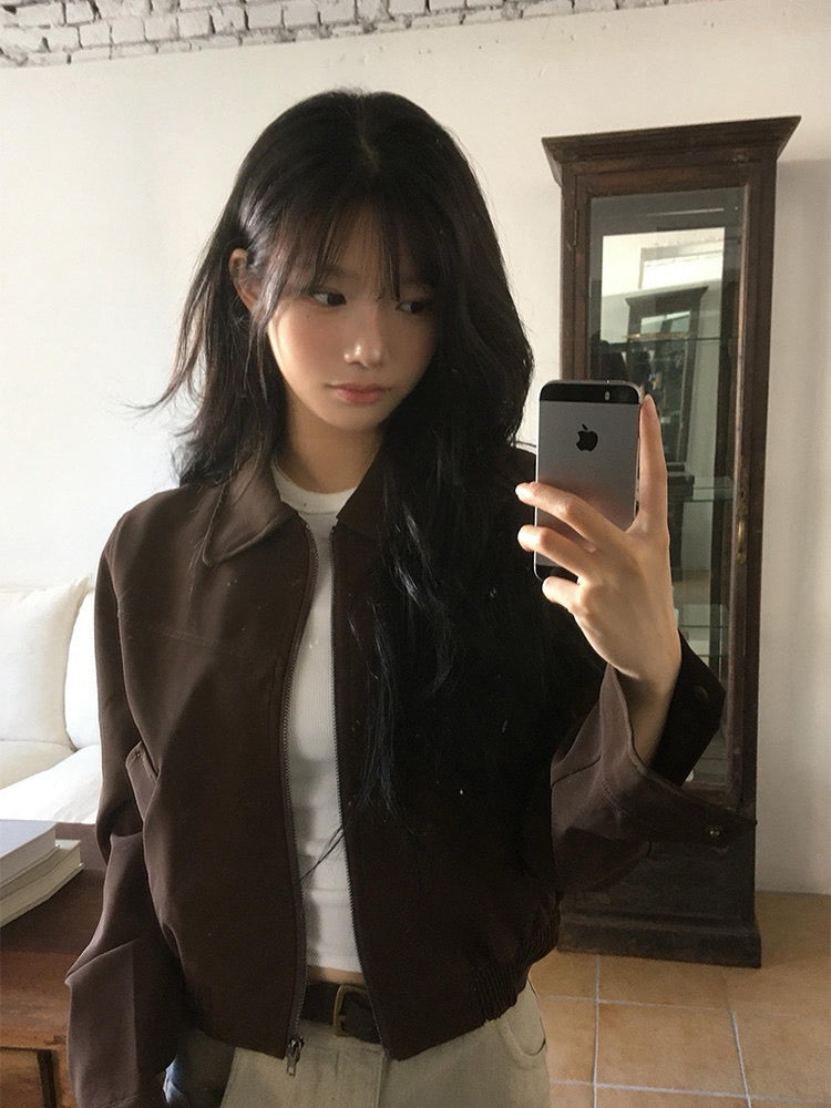 💕韓系東大門美拉德仿鹿皮絨短版夾克
