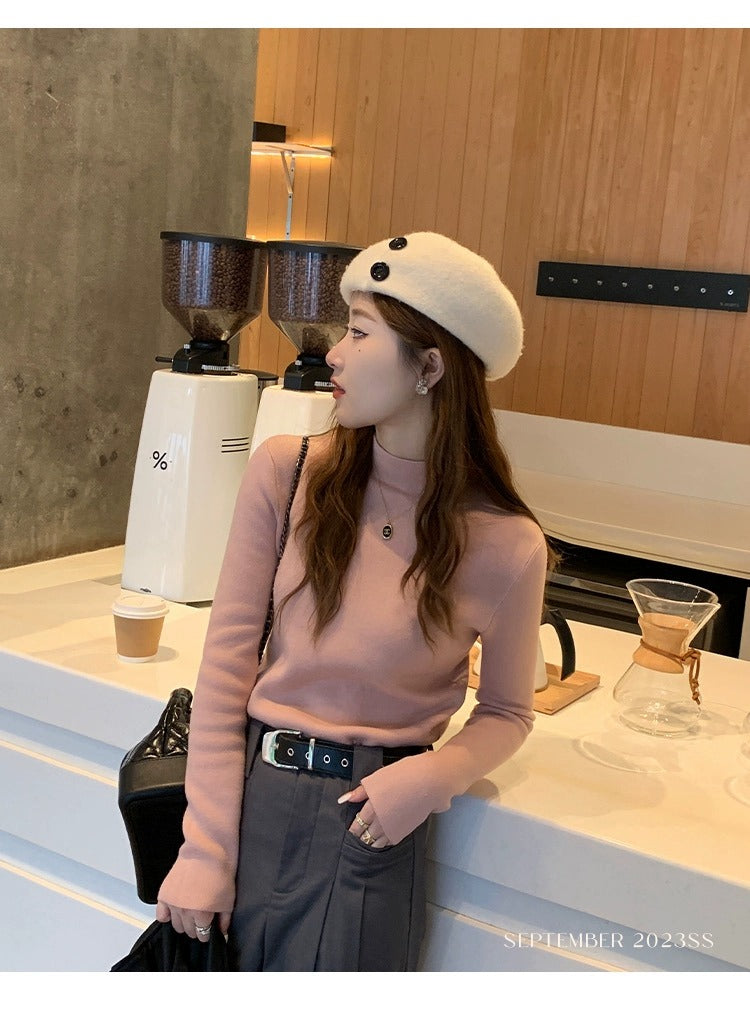 💕秋冬簡約內刷毛半高領別緻保暖上衣