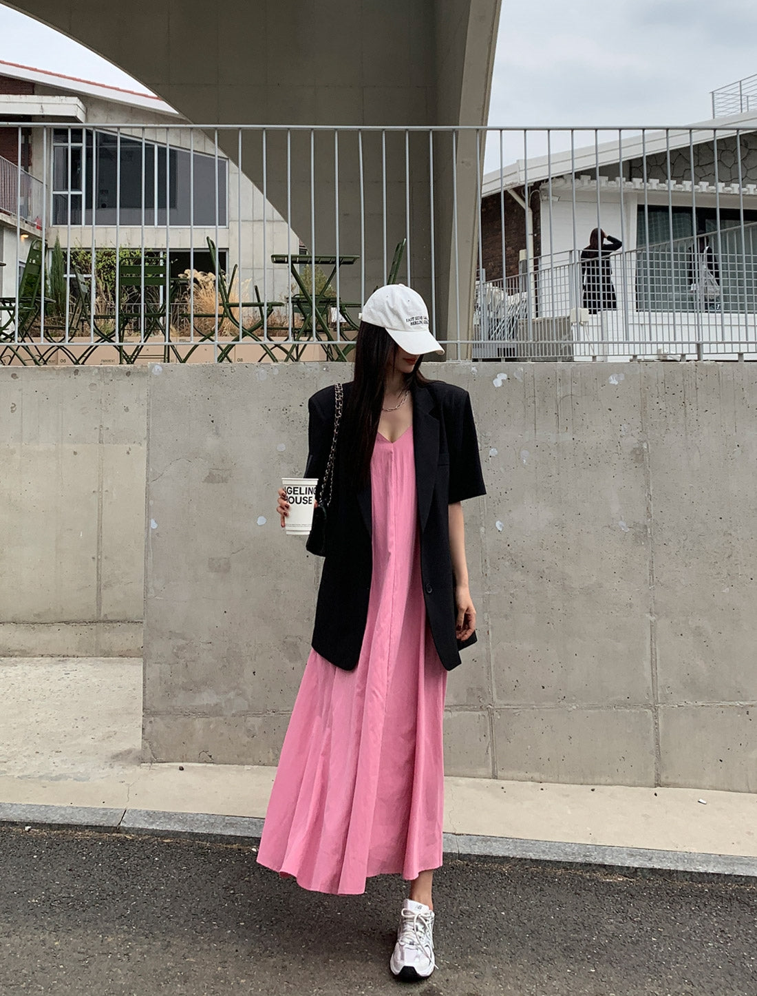 💕韓系氣質V領慵懶露背休閒度假長裙