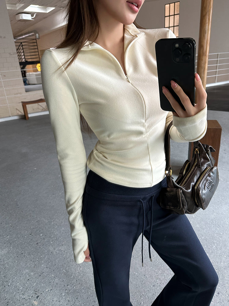 💕秋冬簡約半高領磨毛薄絨衫