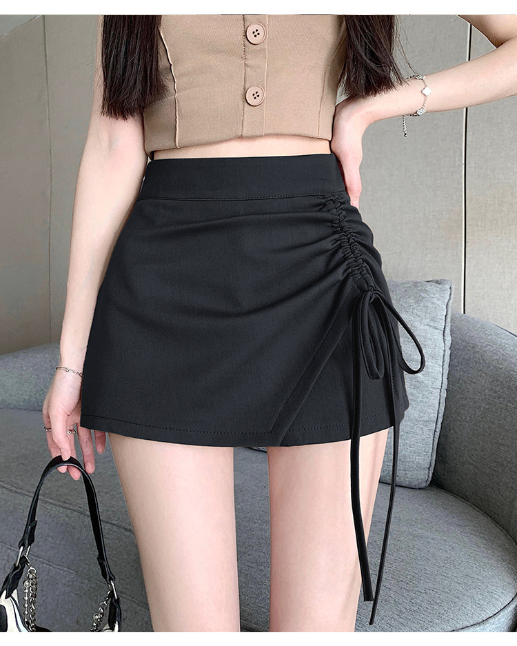 💕春夏西裝面料垂感抽繩高腰短裙