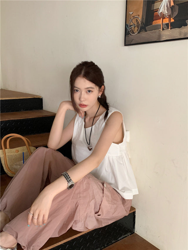 💕夏季甜美蝴蝶結兩穿寬鬆百搭無袖背心上衣