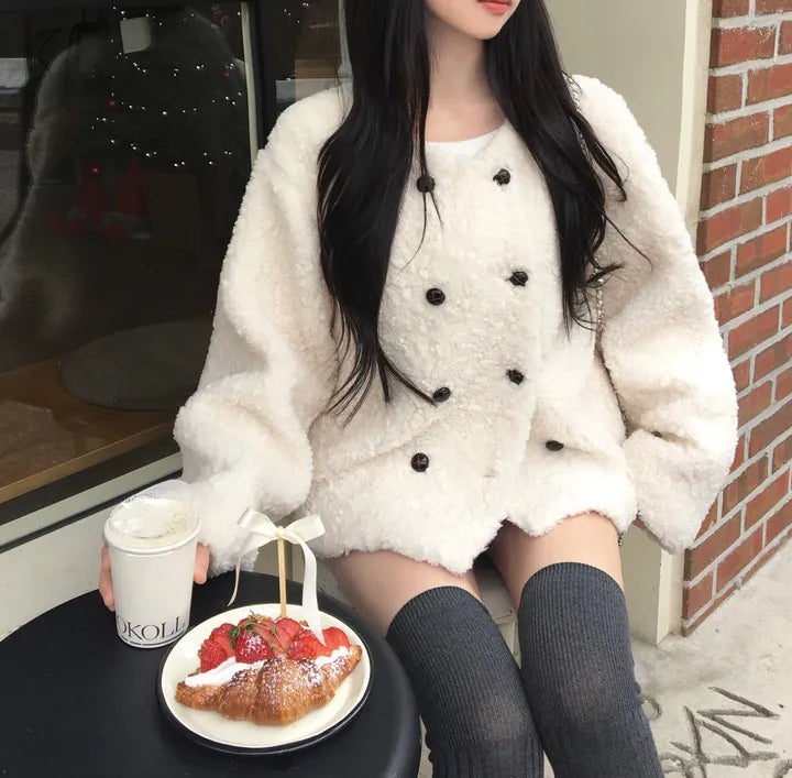 💕chic韓系高級雙排釦羊羔毛外套