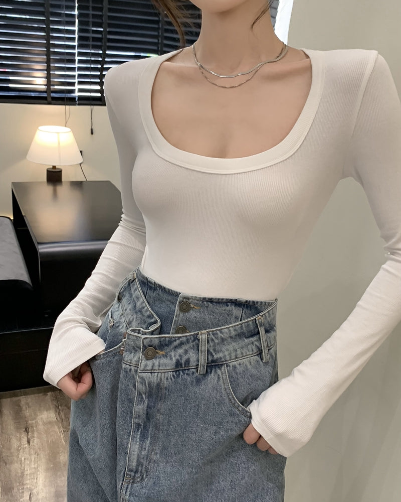 💕百搭低U領修身彈力長袖打底上衣