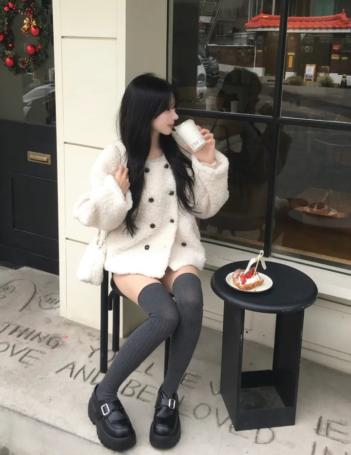 💕chic韓系高級雙排釦羊羔毛外套