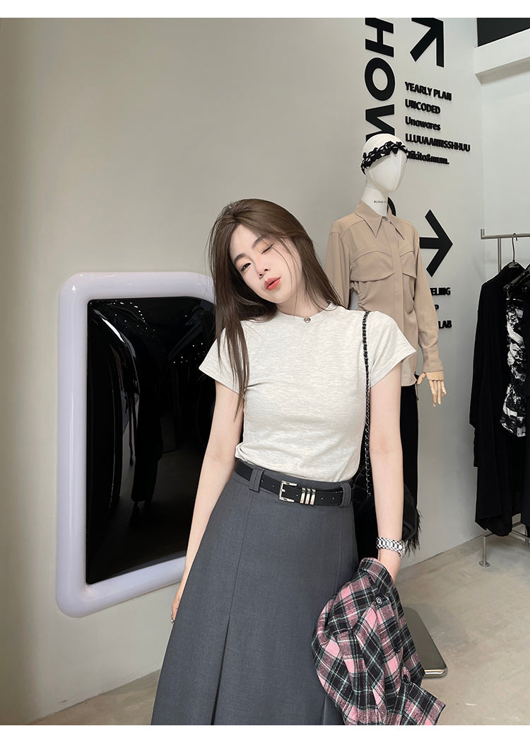 💕高級感氣質百搭垂感灰色百褶西裝半身裙