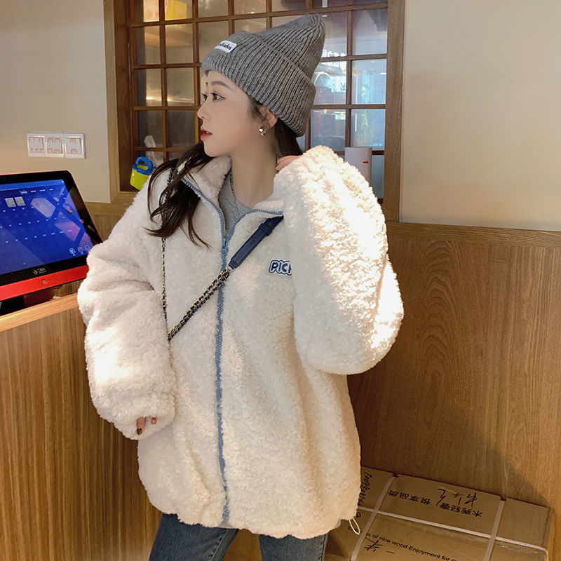 💕chic韓系羊羔毛加厚寬鬆百搭短外套