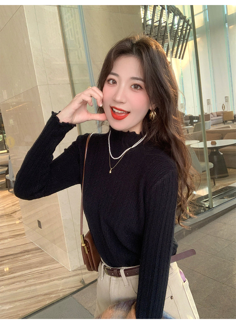 💕秋冬打底高領木耳邊針織毛衣