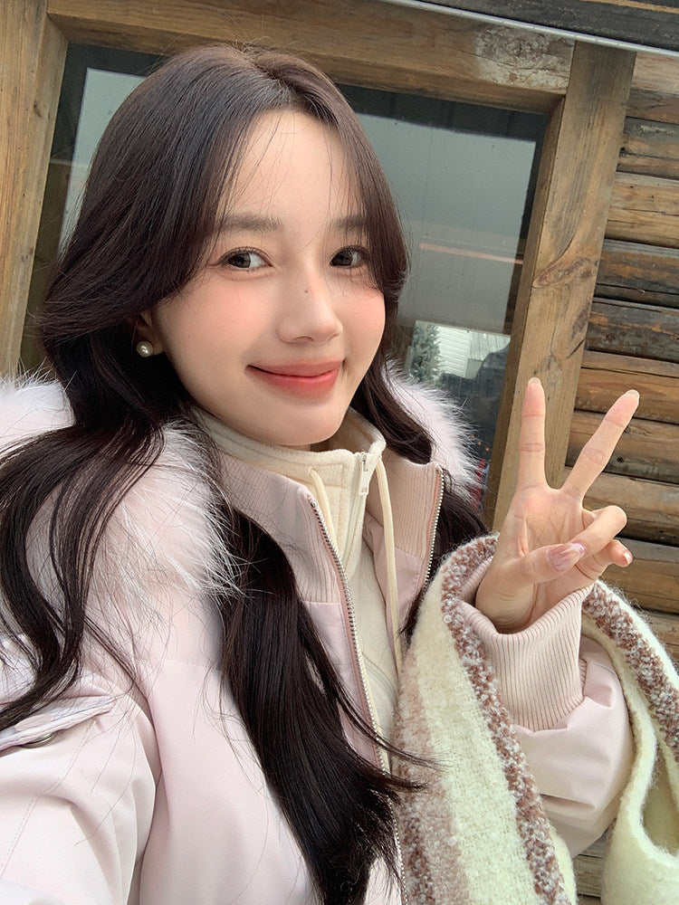 💕冬季甜美毛毛短款小個子連帽棉衣