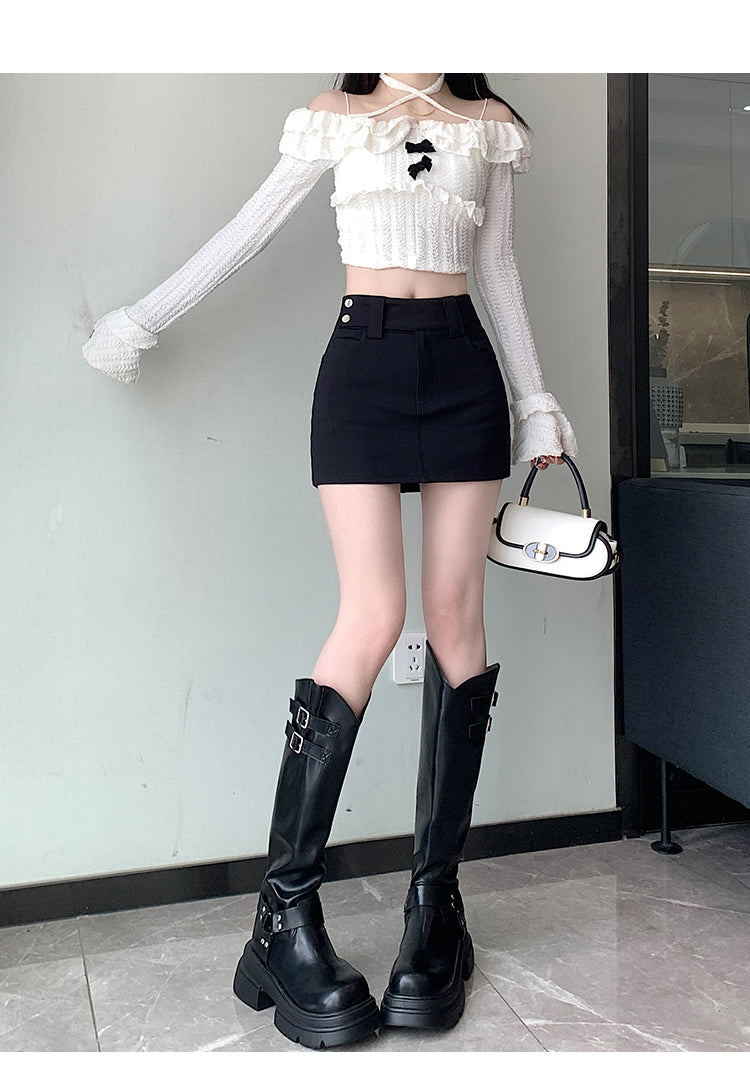 💕百搭氣質彈力高腰a字西裝半身裙