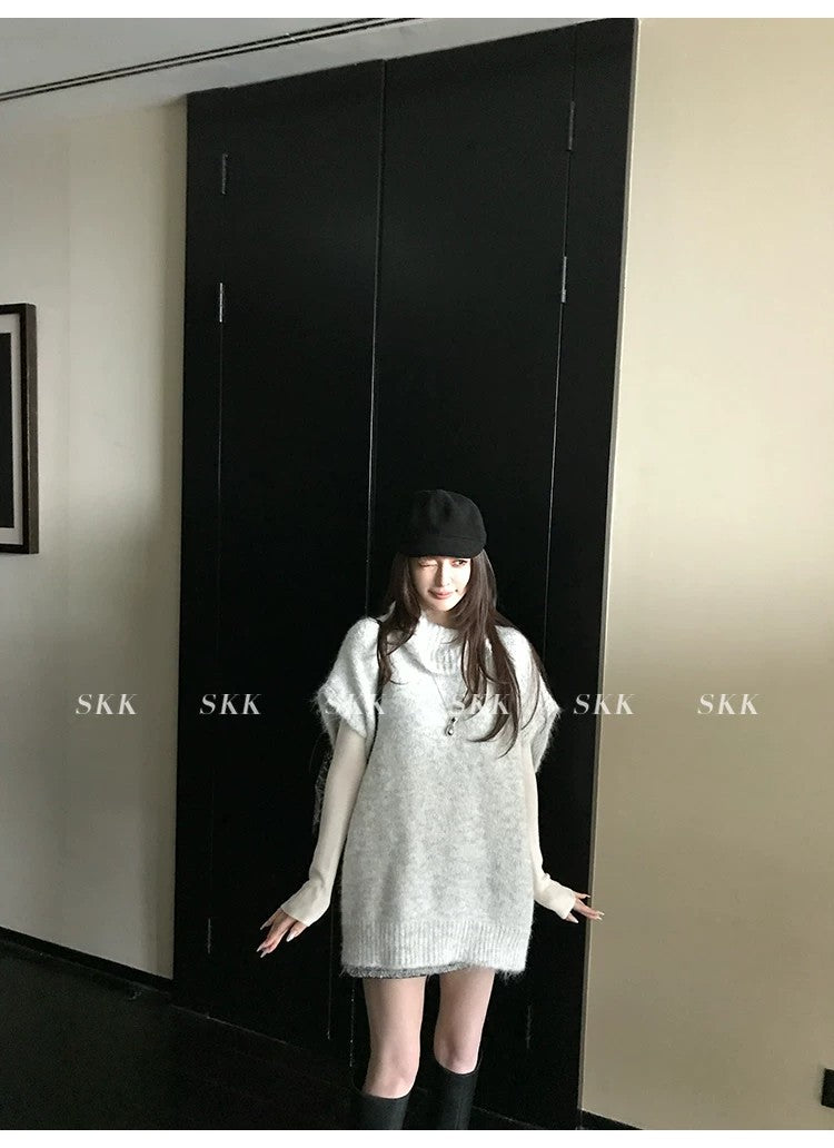 💕春季疊穿羊毛拉毛高領背心馬甲慵懶毛衫