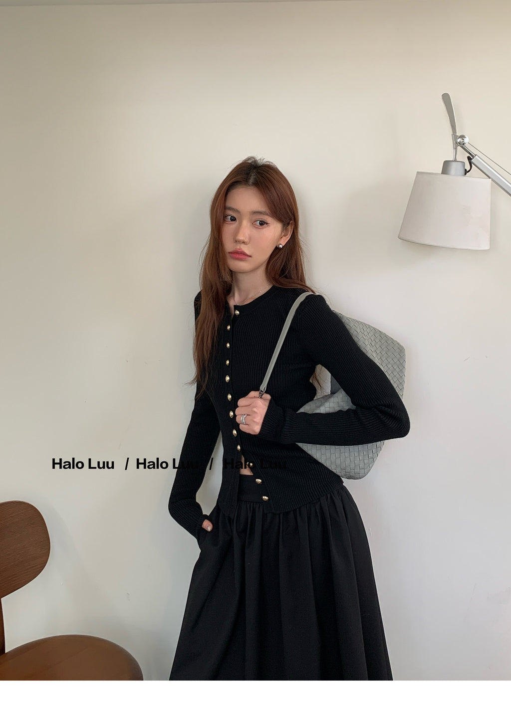 💕miu系氣質黑色金扣針織上衣