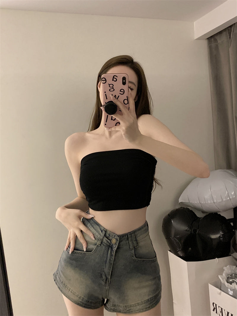 💕氣質百搭彈力修身短款抹胸背心單品