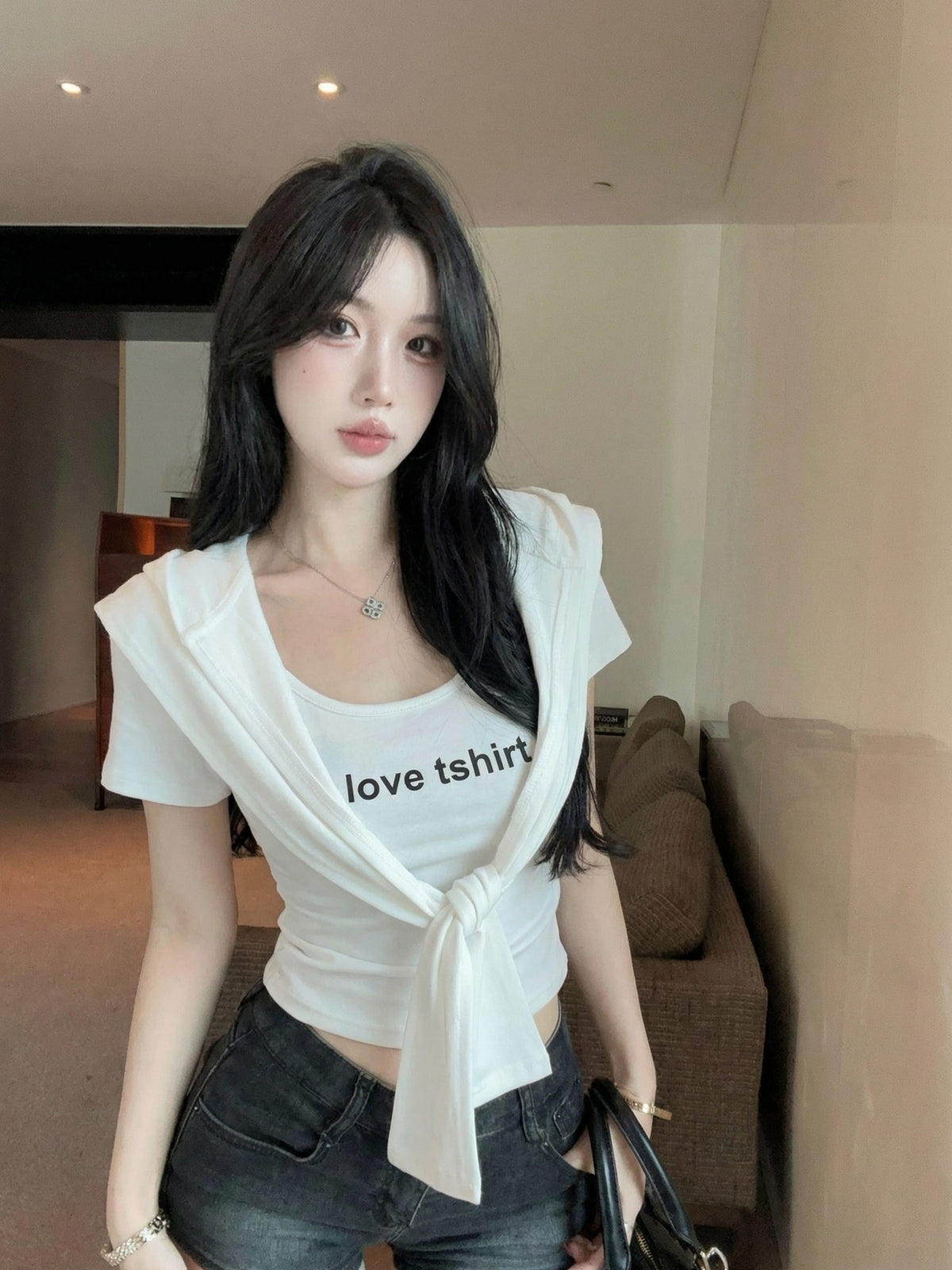 💕夏季時尚百搭圓領連帽披肩兩件套