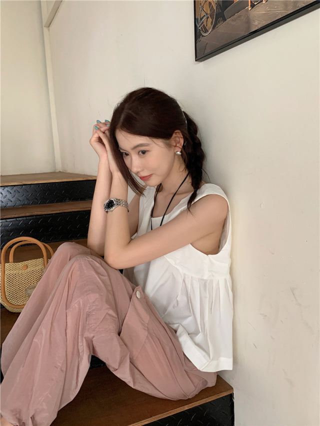 💕夏季甜美蝴蝶結兩穿寬鬆百搭無袖背心上衣