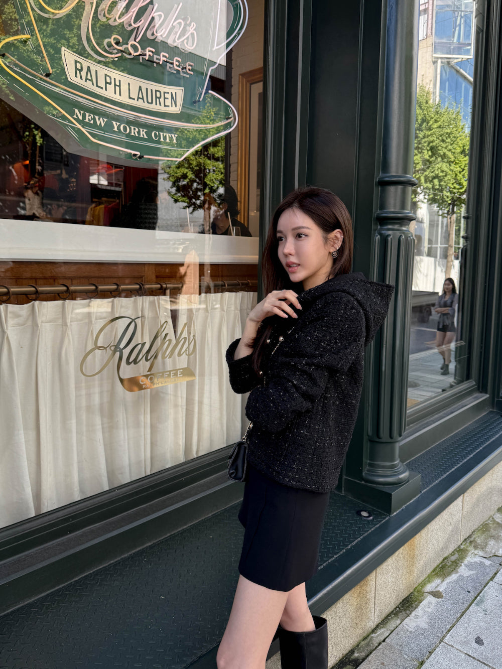 💕小香風粗花呢蓮帽短外套