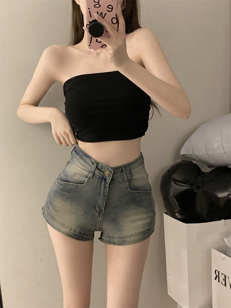 💕氣質百搭彈力修身短款抹胸背心單品