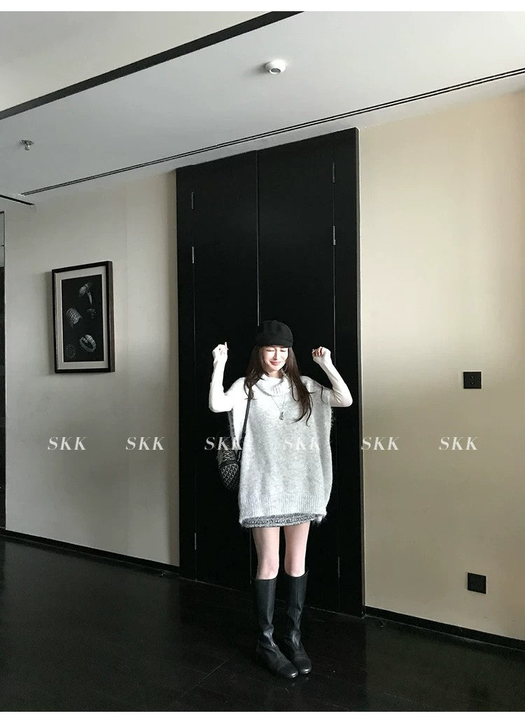 💕春季疊穿羊毛拉毛高領背心馬甲慵懶毛衫