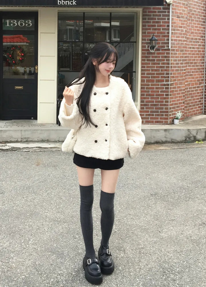 💕chic韓系高級雙排釦羊羔毛外套