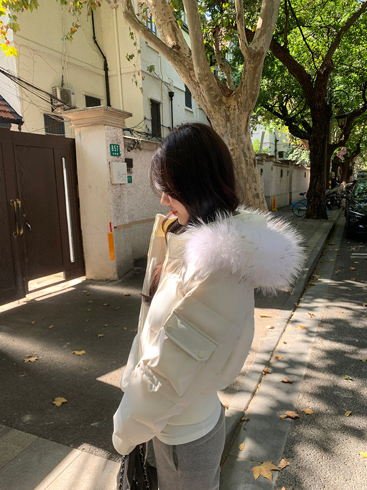 💕冬季甜美毛毛短款小個子連帽棉衣