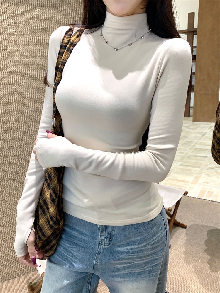 💕簡約百搭高領加絨長袖打底上衣