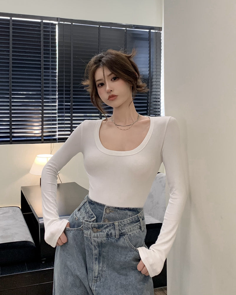 💕百搭低U領修身彈力長袖打底上衣