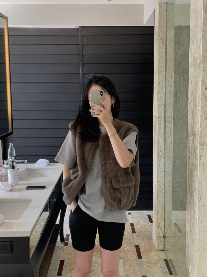 💕韓系chic水貂毛馬甲毛毛外套