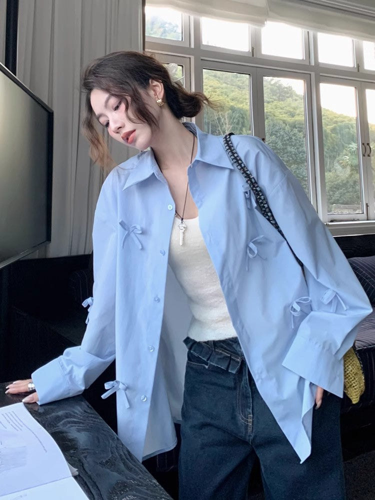 💕chic春秋韓系立體蝴蝶結襯衫