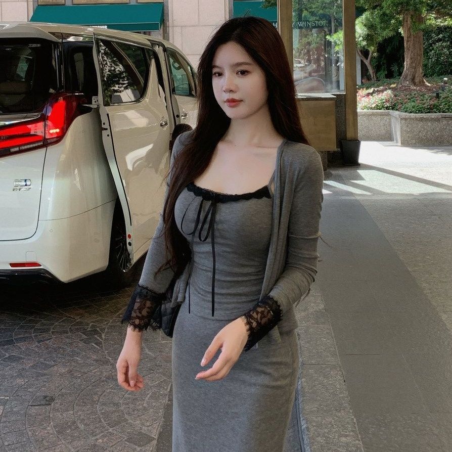 💕溫柔御姊休閒蕾絲吊帶半身裙三件套