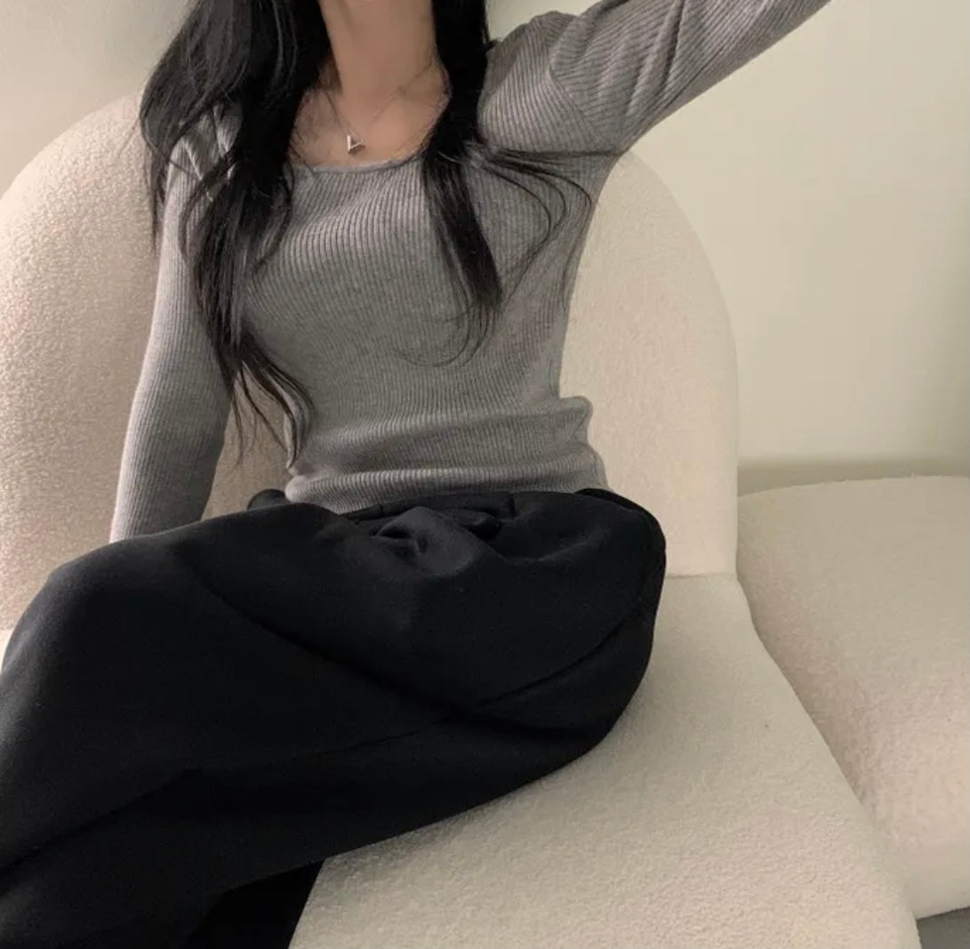 💕韓系chic長袖修身親膚針織打底百搭顯瘦上衣