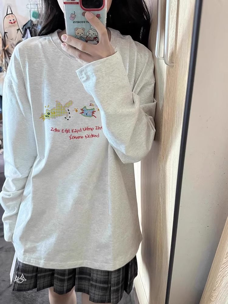 💕韓系簡約休閒長袖寬鬆大學T(有大尺碼)