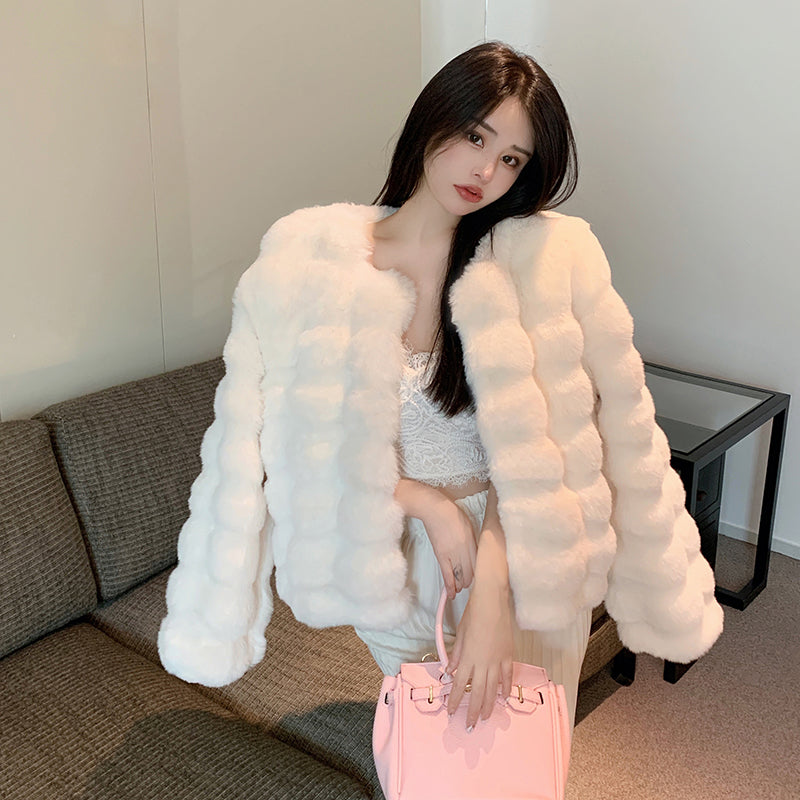 💕冬季高級感氣質保暖短款加厚毛毛外套