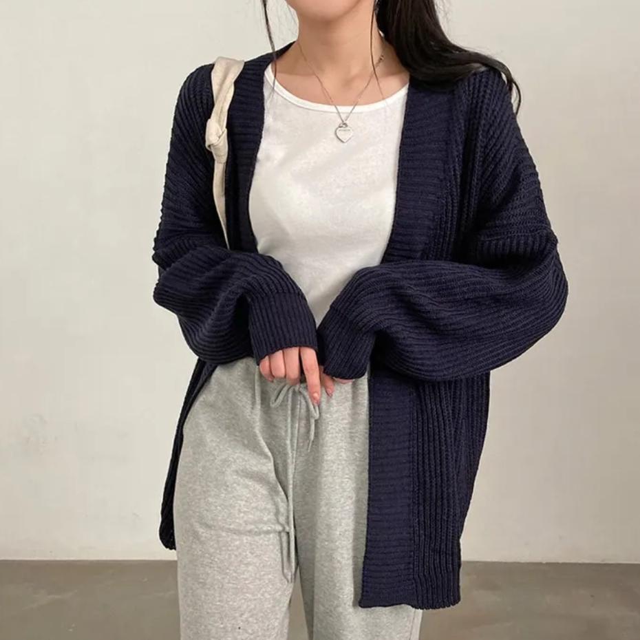💕韓系chic秋冬簡約純色中長毛衣針織開衫