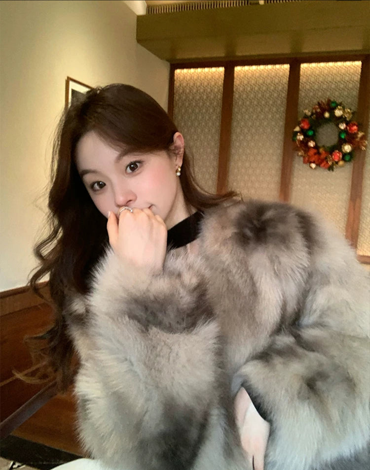 💕冬季淡奶可可暈染富貴毛毛外套