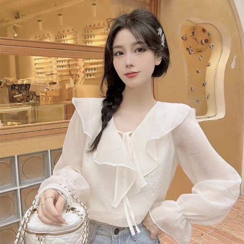 💕春季百搭小個子溫柔甜美長袖襯衫