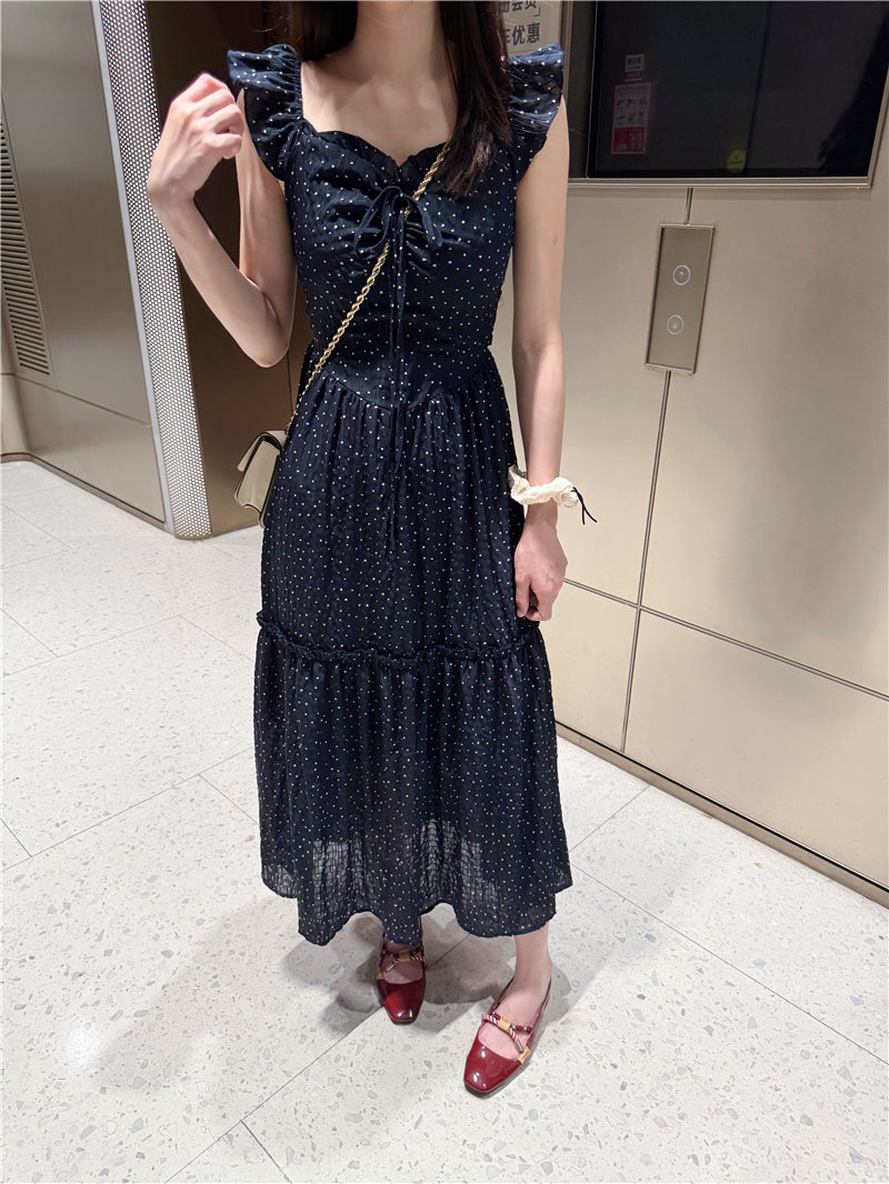 💕海邊度假小飛袖露背收腰長裙