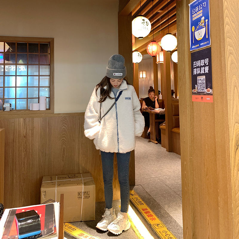 💕chic韓系羊羔毛加厚寬鬆百搭短外套