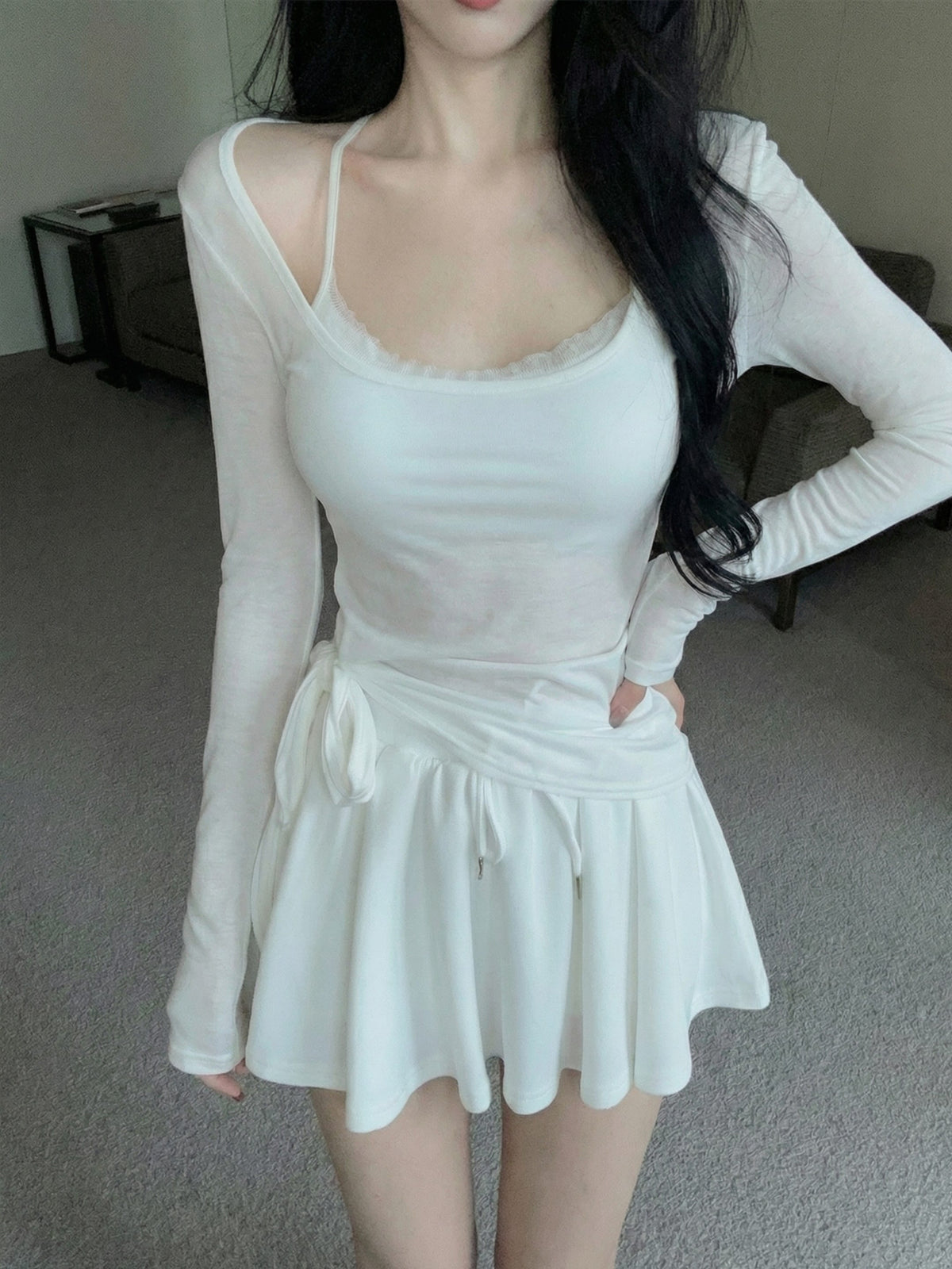 💕海邊度假防曬蕾絲吊帶抽繩三件套