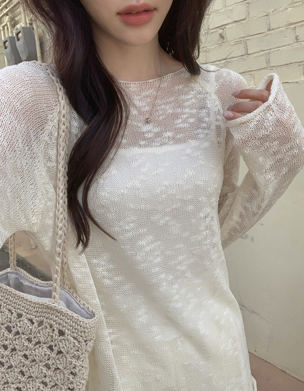 💕韓系慵懶捲邊寬鬆純色中長針織罩衫