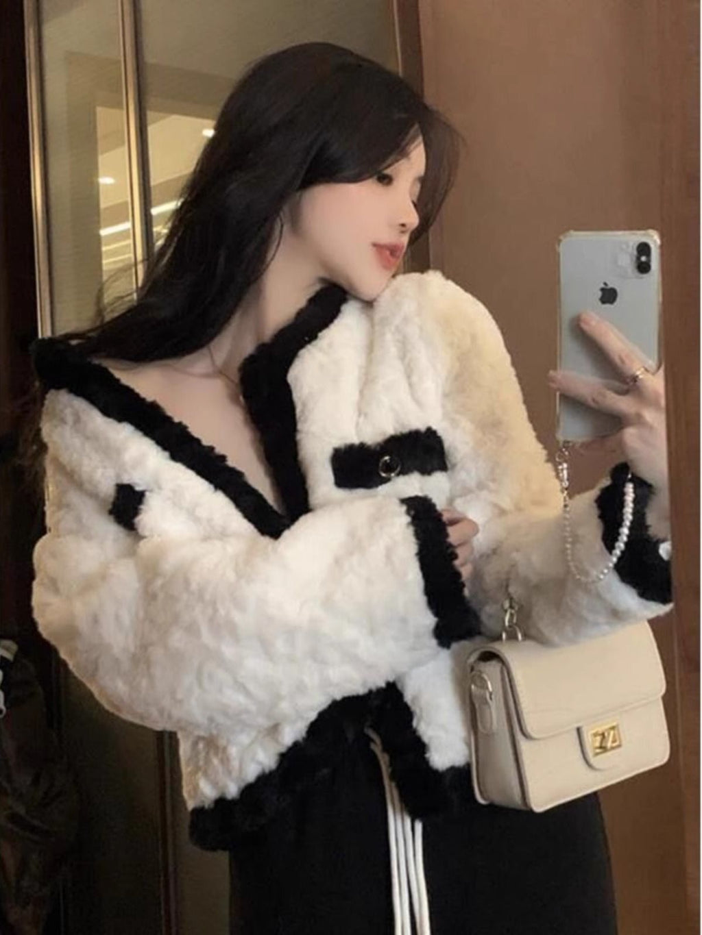 💕韓系毛茸茸黑色羊羔毛絨外套