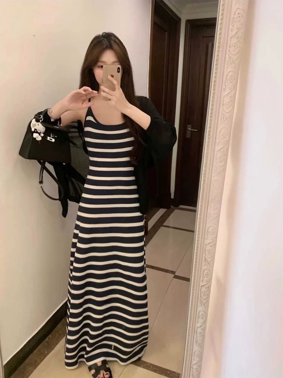 💕韓系氣質條紋針織連衣長裙