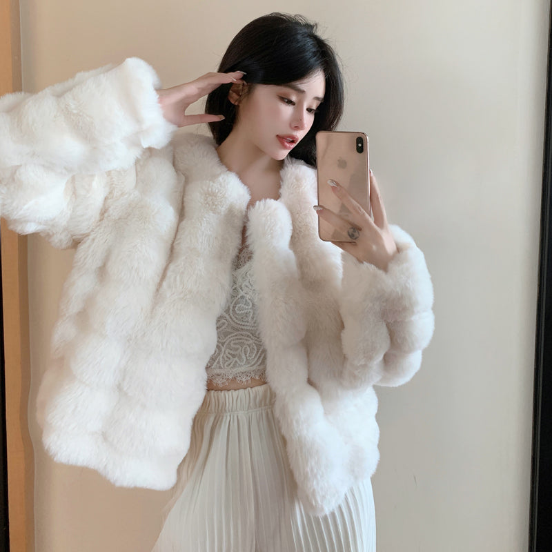 💕冬季高級感氣質保暖短款加厚毛毛外套