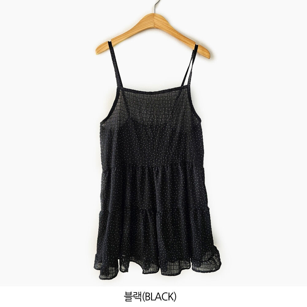 💕chic甜美減齡點點疊穿百搭吊帶連身裙