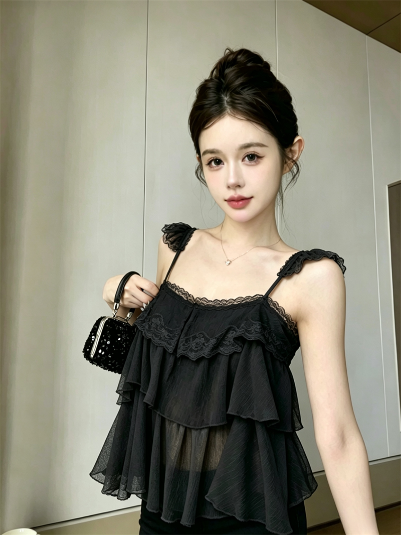 💕法式慵懶蕾絲花邊層層小衫上衣