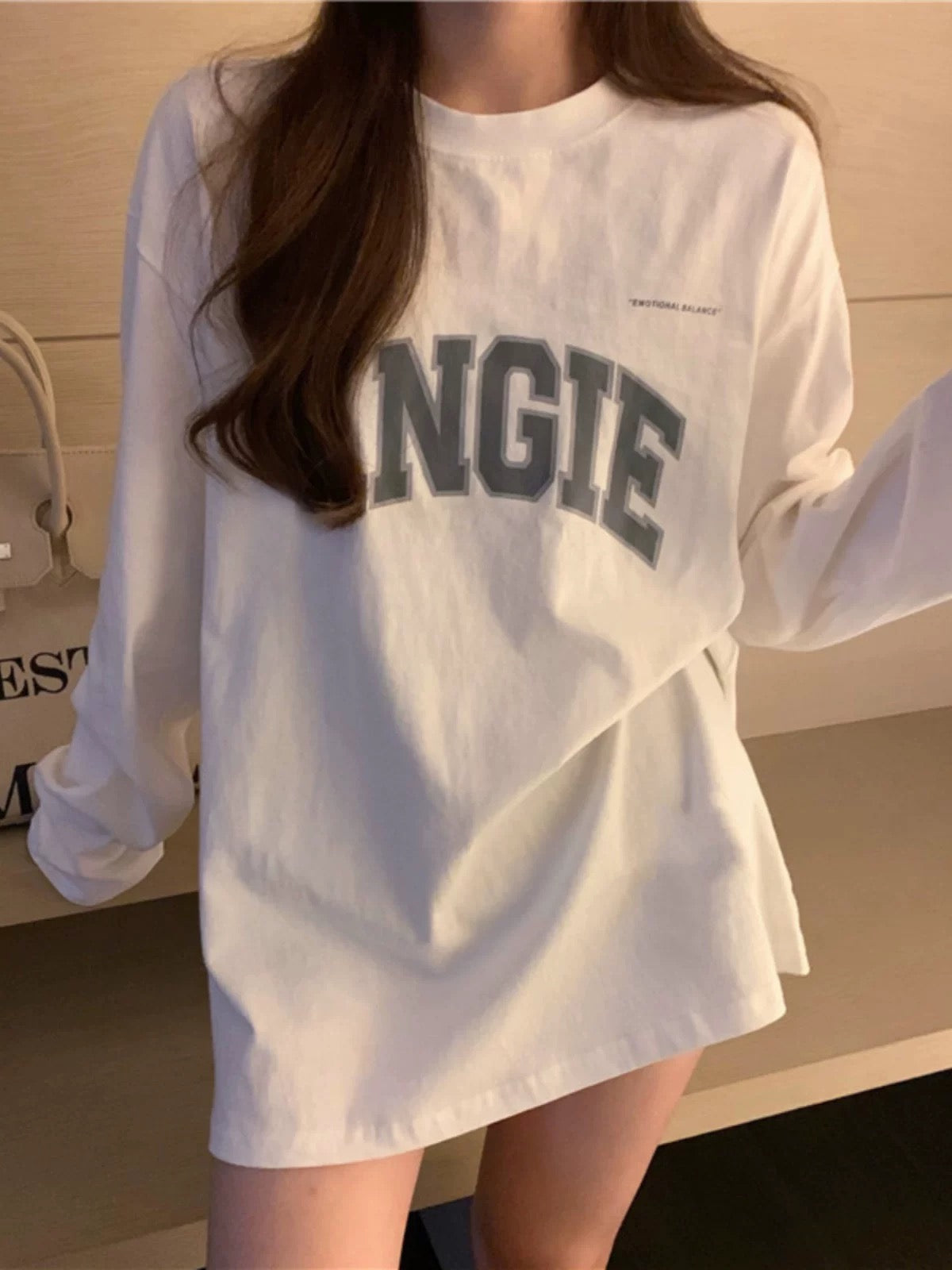 💕居假百搭簡約印花長袖寬鬆上衣