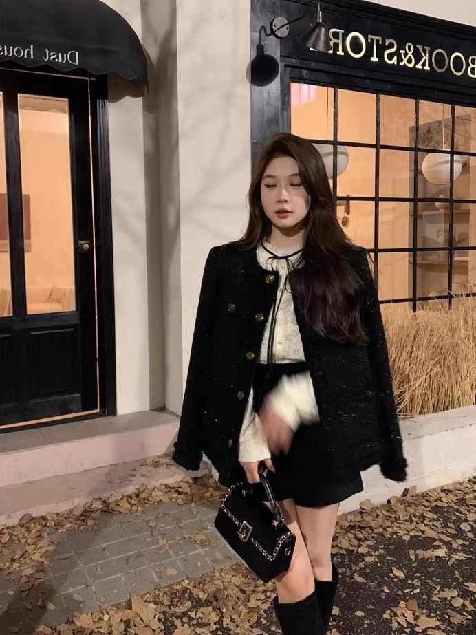 💕韓系小香風黑色法式精緻外套